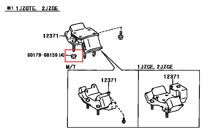 Toyota Jzx100 Crossmember to Transmission Mount Nut R154 90179-08159 Genuine OEM