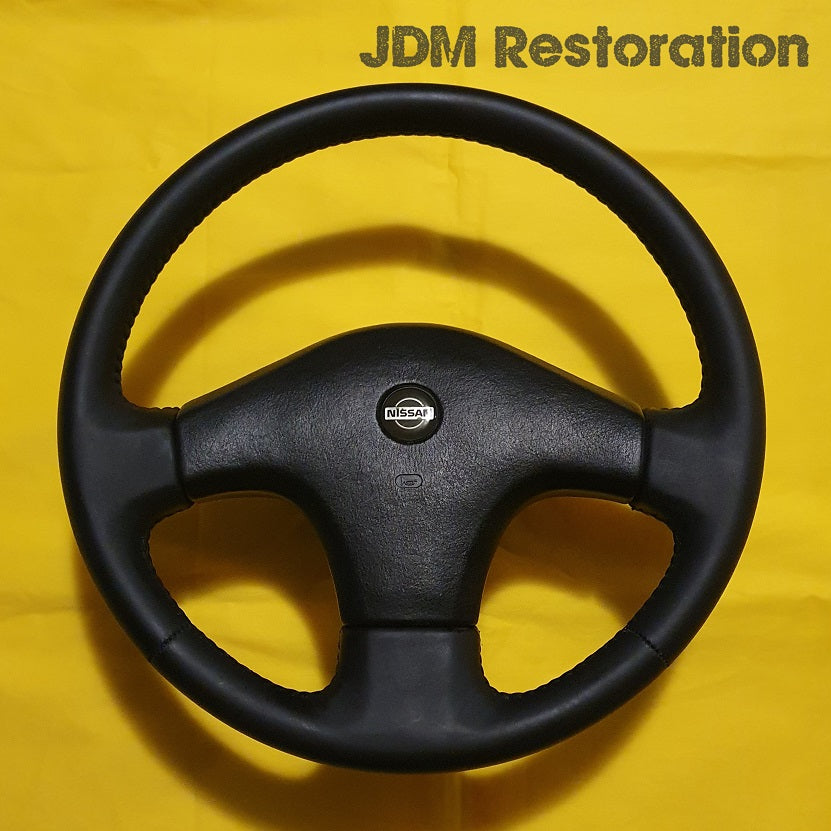 S13 180SX TriSpoke Steering Wheel OEM Style Retrim In Italian Nappa L JDM Restoration
