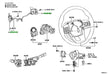 Technical diagram of a steering system with labeled parts on a white background