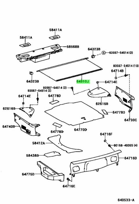 Technical diagram of car interior parts with labeled components on a white background