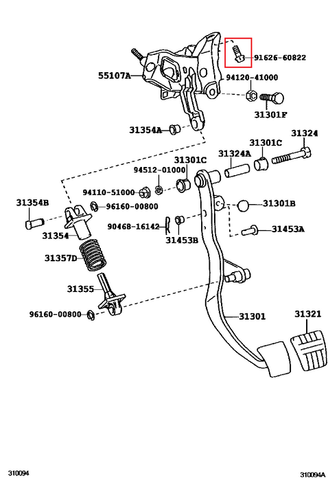 Toyota Jzx100 Clutch Pedal Upper Mount Bolt 91651-B0820 